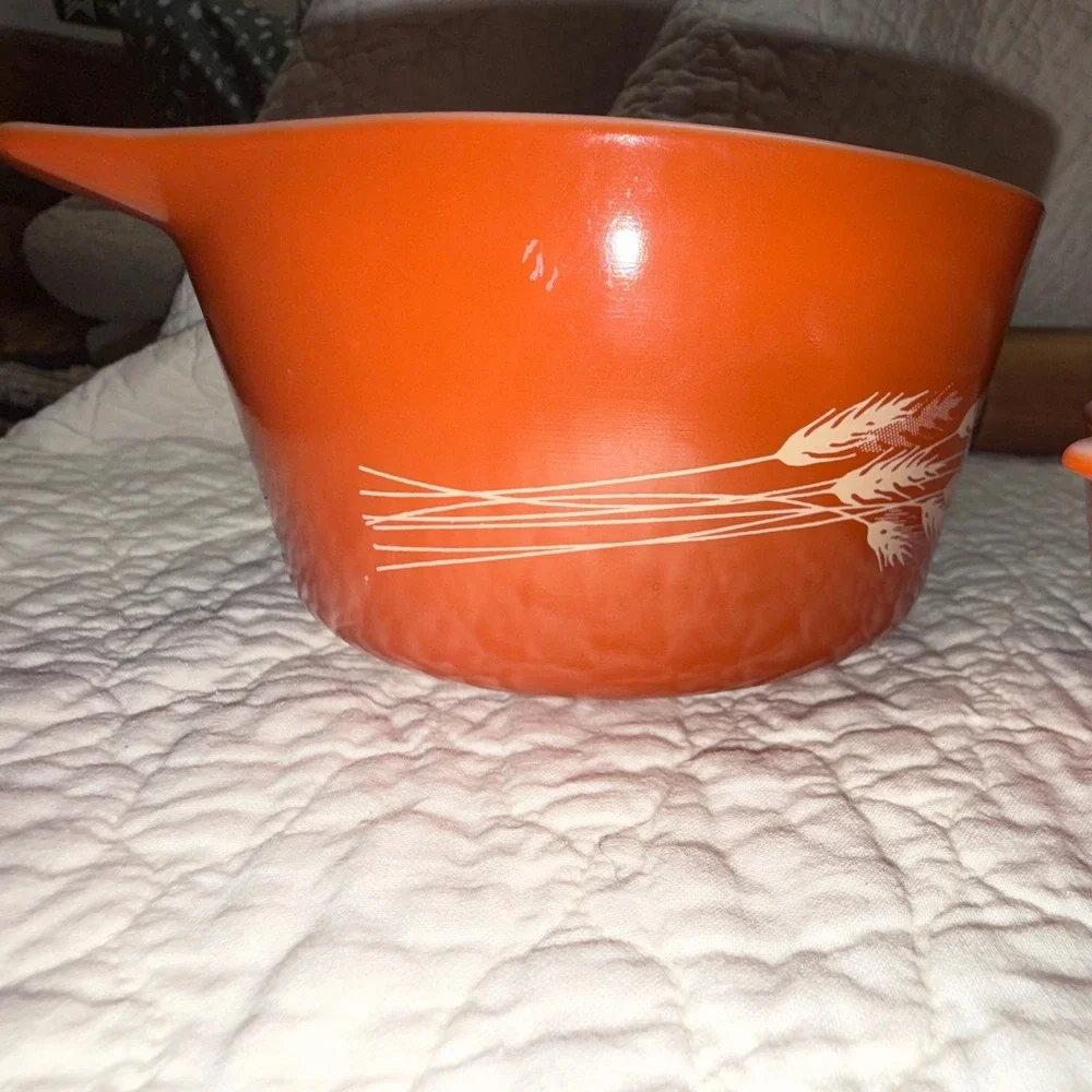 Vintage Pyrex Autumn Harvest Wheat Cinderella Mixing Bowl Set Orange Rust 3pc